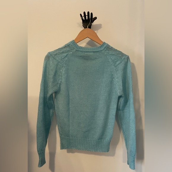 S Vintage 80’s academia light blue/teal sweater. Retro vintage buttons - Picture 3 of 5